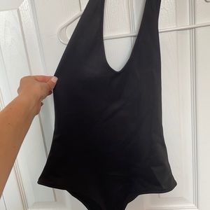 Swoop Neck Basic Black Bodysuit